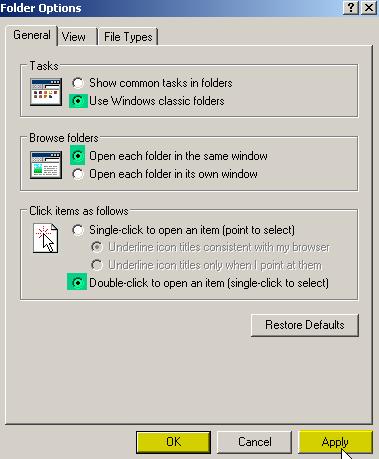 This allows folders, when viewed, to be set up individually FIG: 17 Folder Options Next, click on the View tab, at the top of the window.