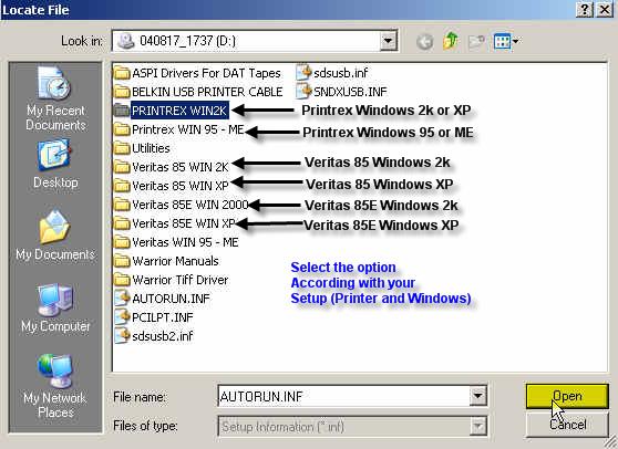 FIG: 40 Install from Disk Select the CD Driver in this case is D: and Browse FIG: 41 Printrex Drives options.