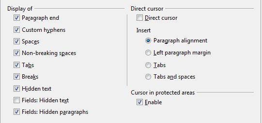 On the LibreOffice Writer Formatting Aids page, select the required options.