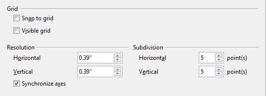 On the LibreOffice Writer Grid page, you can choose whether to enable this feature and what grid intervals to use.