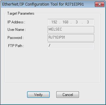 Structure setting check window Verify the information of the network configuration settings saved on the RJ71EIP91 (EipConfData.