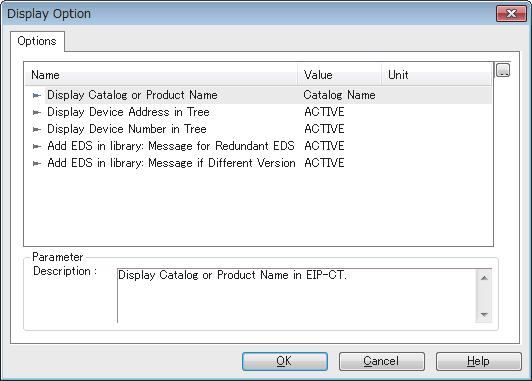 "Display Option" window The display of the network configuration settings can be changed.