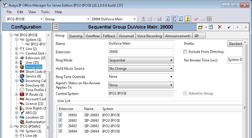Administer Hospitality Group From the configuration tree in the left pane, right-click on Group under the IP Office system that will be used for SIP users connections with DuVoice, in this case