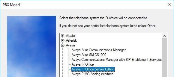 3. The PBX Model screen is displayed next.