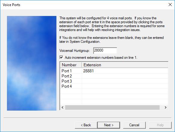 The Voice Ports screen is displayed. For Voicemail Huntgroup, enter the hospitality group extension from Section 5.6. When the configured SIP extensions from Section 5.