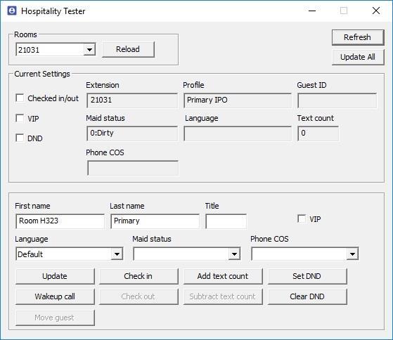 7.2. Verify Configuration Web Service Integration From the DuVoice server, select Start DV2000 Testing Hospitality Tester to launch the tool. The Hospitality Tester screen is displayed.