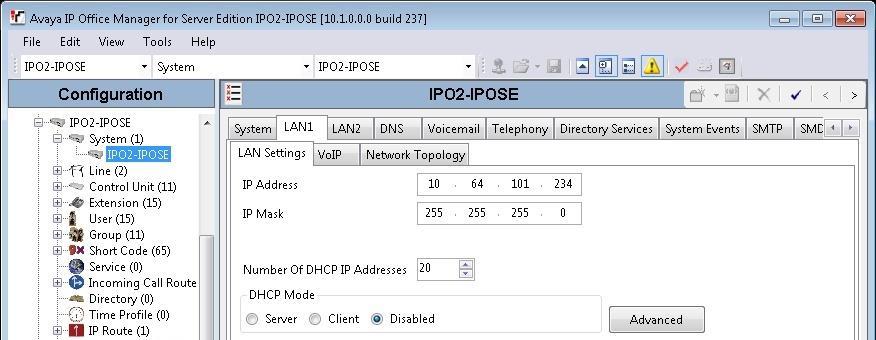 5.2. Obtain LAN IP Address From the configuration tree in the left pane, select System under the IP Office system that will be used for SIP user connections with DuVoice, in