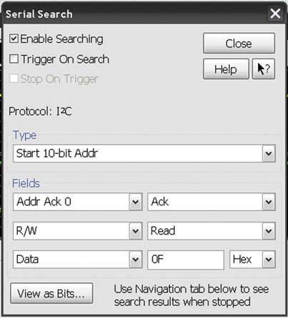 The application uses software-based search triggering when serial triggering is selected.