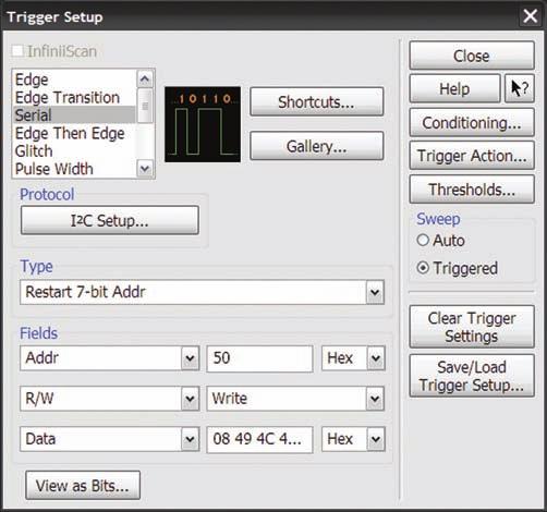 I 2 C and SPI protocol triggering and searching Get access to a rich set of integrated protocol level triggers.