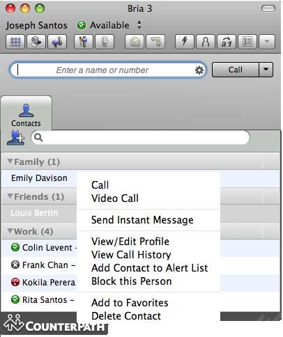 Bria 3 for Mac User Guide Enterprise Deployments 3.6 Handling Video Calls Placing a Video Call From the Dashboard Click the down arrow and choose Video call.