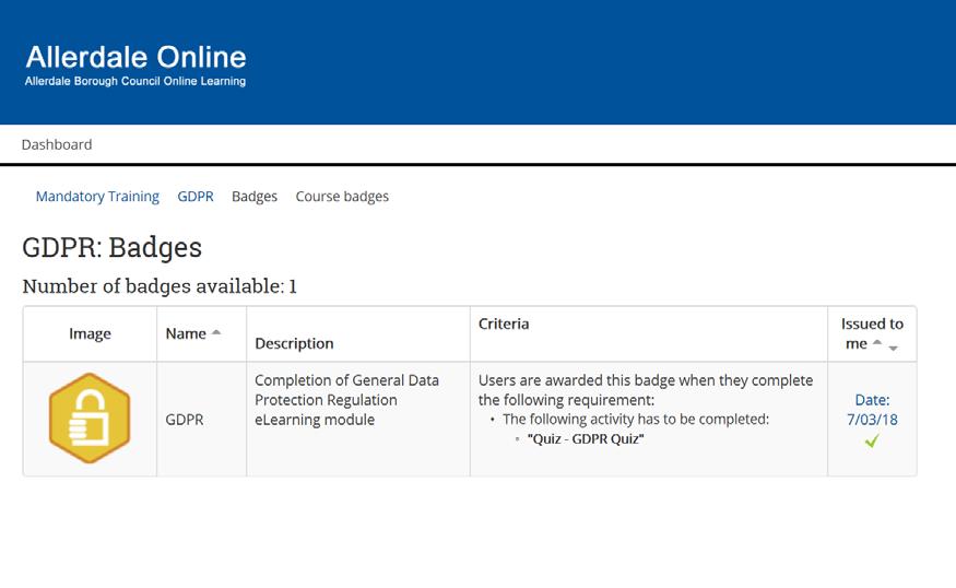 When you are in your course you are able to access your badges by using the Navigation link in the right hand side.