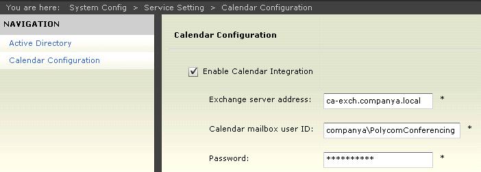 Polycom Conferencing for Microsoft Outlook Task 4: Configure Calendaring Settings for Polycom RSS System The Polycom RSS system needs to subscribe to the Exchange server to receive notifications of