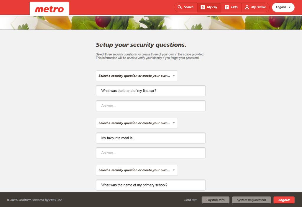 c) Change the security questions: select this option if you want to change your security questions or your answers. You can select or create new questions or simply change your answers.