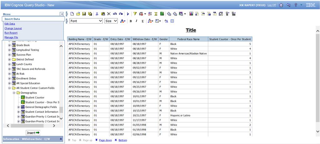 Point in Time Crosstabs Crosstabs are useful in analyzing the summary or count of total records in a report. Crosstabs present the data more clearly in a matrix format.