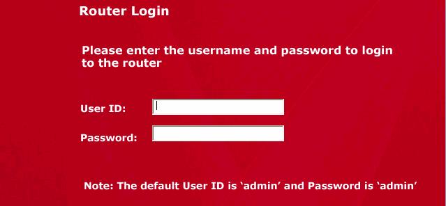 In this page, enter the user ID and password to log in to the router.