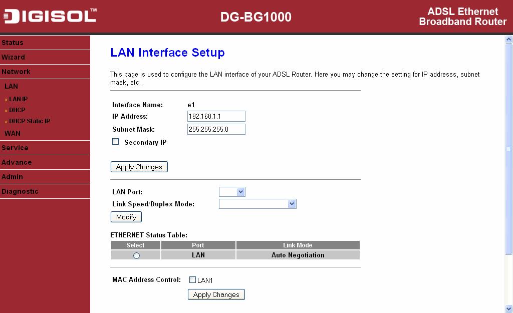 3.4 Network In the navigation bar, click Network. The Network page that is displayed contains LAN and WAN. 3.4.1 LAN Choose Network > LAN.