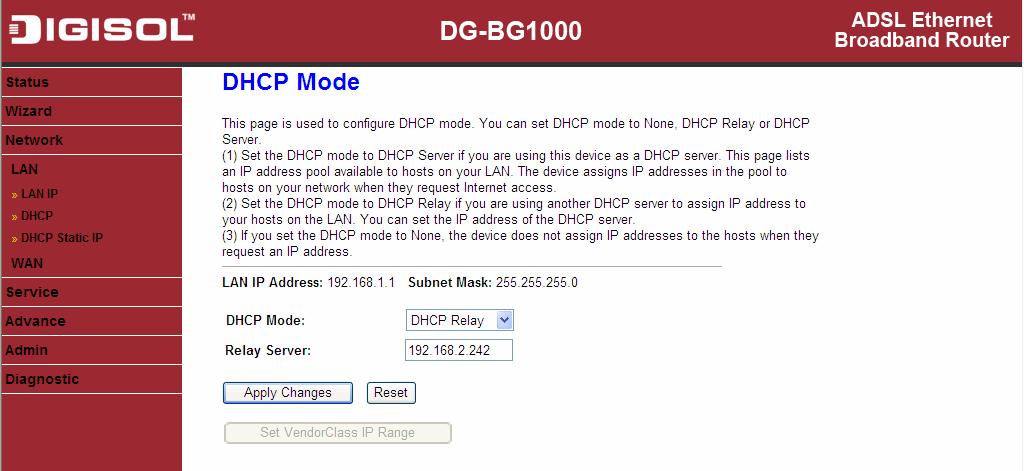 In the DHCP Mode field, choose DHCP Relay. The page shown in the following figure appears.