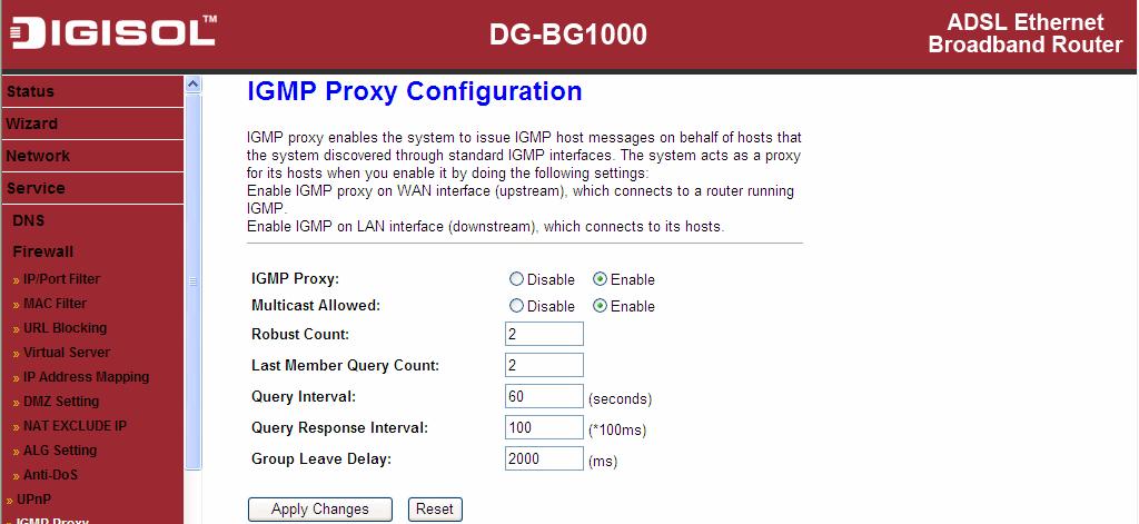 4 IGMP Proxy Choose Service > IGMP Proxy, the page shown in the following figure appears.
