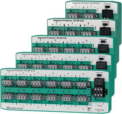 R2-SP-IC* Segment Protector for Cabinet Installation R2-SP-IC* Features 4... 12 outputs Ex ic (FISCO or Entity) or non-incendive (Div 2) fault isolation at the spur Segment Protector in Zone 2/Div.