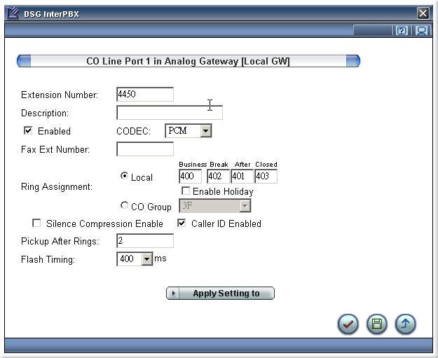 Chapter 3 Editing Analog Gateway 19 Setting CO Line Extension Number An extension number in InterPBX Communication System might represent a CO line, an analog extension, an IP extension, a CO line
