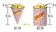 4. Which three dimensional figure does the net at the right represent? 5. A snack stand serves a small order of popcorn in a cone-shaped cup and a large order in a cylindrical shaped cup.
