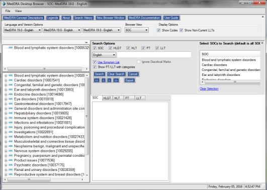 Desktop Browser screen, select the version of MedDRA to display 75 Load