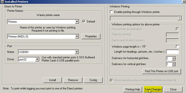 FIG: 3.3.11 Installed Printers Select [Save Changes] to save the installed plotter and its configuration settings. 3.3.4 Printing to PDF Warrior supports direct printing to PDF files through its own driver.