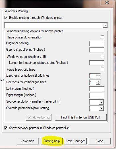 Fig. 3.3.12 Printing Help If you click on the Supported Windows Printers, a list of printers will drop down.
