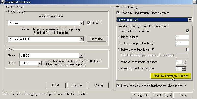 3.14 Installed Printers Select on the Drop-down the Printer that you wish to find what USB port it is attached to. In this case Printrex 840DL/G. FIG: 3.3.15 Installed Printers Click on the [Find this Printer on USB port] button.