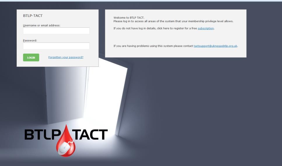 Subscription To set up a new user, typically the laboratory manager, on the system:- Enter http://tact.ukneqasbtlp.org.uk into the browser address bar. The screen in figure 1 is displayed:- Figure 1.
