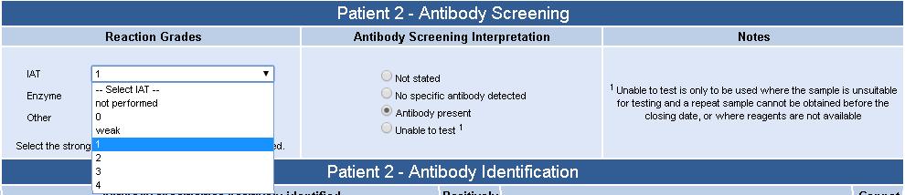 Figure 7 ABO and D results Direct Antiglobulin Test (DAT) The DAT in this context is for noting whether a DAT would be performed on a clinical sample based on results obtained. See figure 8 below.