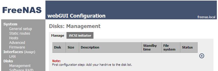 4.3.1 Adding a disk or CD/DVD drive To add a disk, open the Disks/Management page and click the Display area on the right hand side of the In the drop down, select a disk