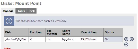 Change the Partition to 1 (or new software RAID method) Enter a useful Share name and click the Add button.