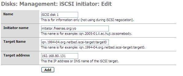 5.5.2 iscsi initiator An iscsi initiator simulates an SCSI controller across an IP Network to permit FreeNAS to use other drive resources as disks.