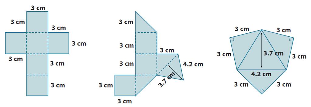 Lesson 5. The nets below represent three solids. Sketch (or describe) each solid and find its surface area. a. b. c.