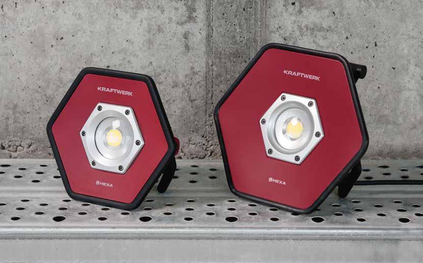 HEXA work lights HEXA work lights are characterised by their distinctive hexagonal aluminium housing with rubberised edge protectors. They are impact resistant () and light.