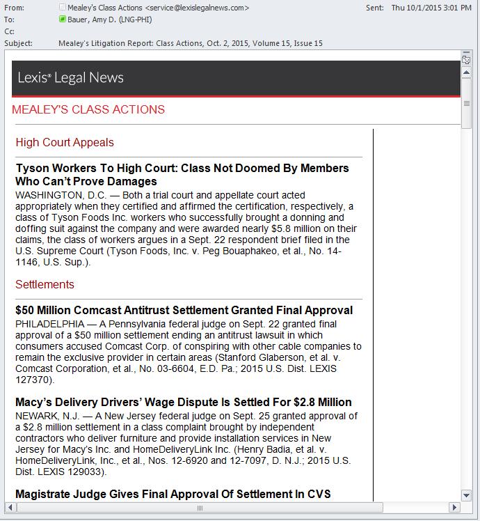 Newsletter Email Delivery subscriber@firm.org EMAIL DELIVERY Newsletters come from service@lexislegalnews.com You may need to adjust your Junk Mail or Spam filters.
