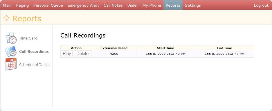 Radianta Beacon Office Page 14 Once a recording has been completed, you may enter the Beacon Office Director screen, select Reports tab at the top of Beacon Office and then select Call Recordings.