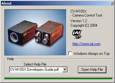 7.3. Camera Control Tool for CV-M10SX From www.jai.com Camera Control Tool for Windows 98/NT/2000 can be downloaded.