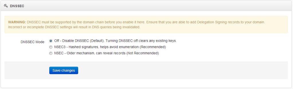 Enabling DNSSEC for a DNS Zone After confirming that the domain name can be DNSSEC enabled, simply enable DNSSEC for the zone within Conexim DNS.