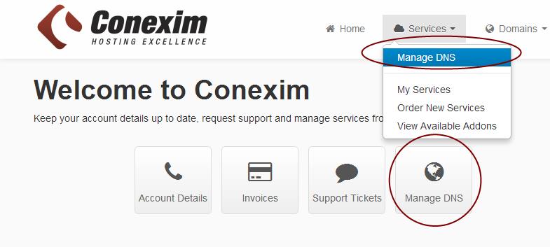 1. Logging in to DNS Management When you subscribe to a Conexim Managed DNS Service, you will be provided with an email detailing the username and password to login to My Conexim.