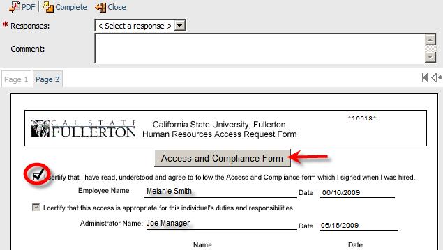 Step 7: Click the Access & Compliance Form button to review the document.