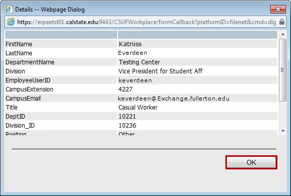 Step 6c: The job details will be displayed. Select OK to return to the position selection screen.