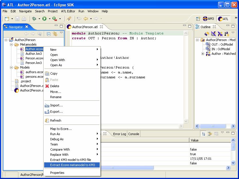 Figure 11. The Navigator view The workbench browsed in Figure 11 contains a single ATL project.