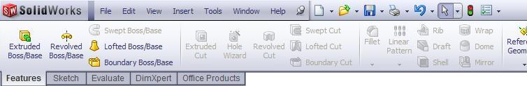 Creating the feature Select Features tab The Features toolbar has now replaced the Sketch toolbar