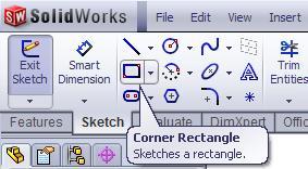Select the Rectangle Sketch command and draw a rectangle from the top centre of the cube to the lower left hand