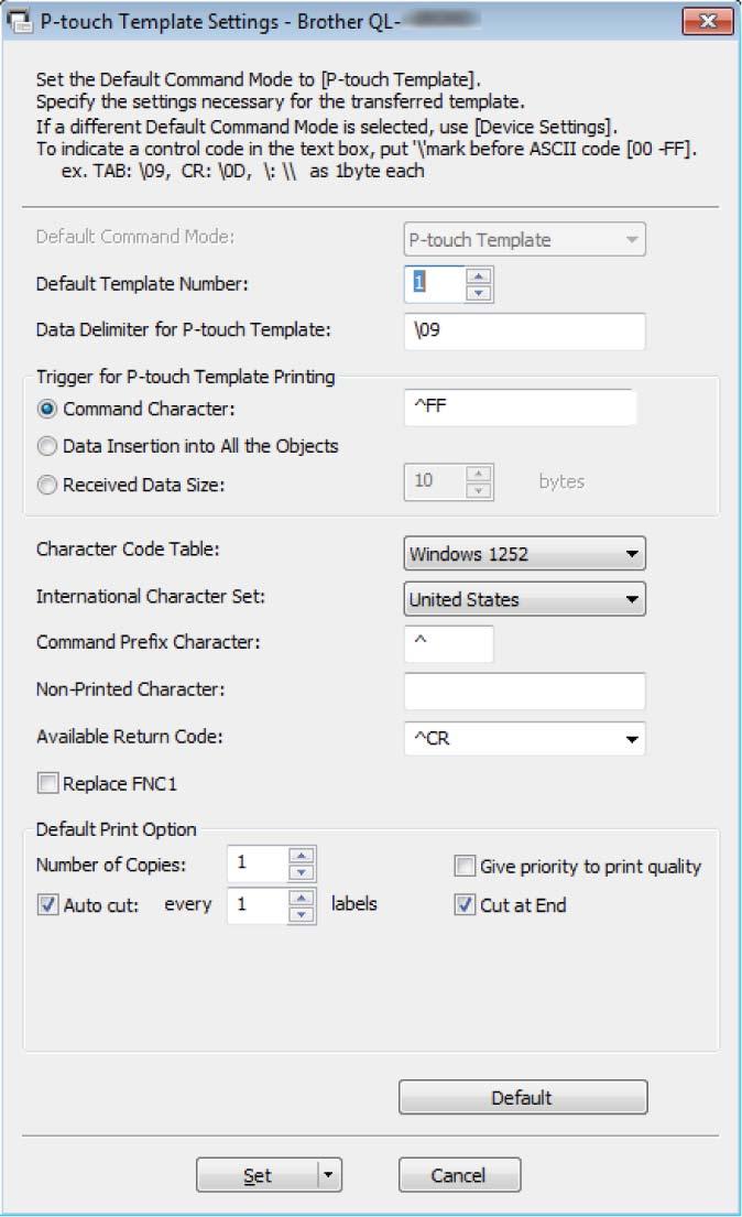 Print Labels Using P-touch Template Preparation 6 Before connecting the Barcode Scanner to the Label Printer, specify the Barcode Scanner settings using the P-touch Template Settings (in the Printer