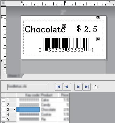 Print Labels Using P-touch Template Database Lookup Printing 6 You can download a database linked to a template, scan a barcode as a keyword to find a record containing that keyword, and then insert