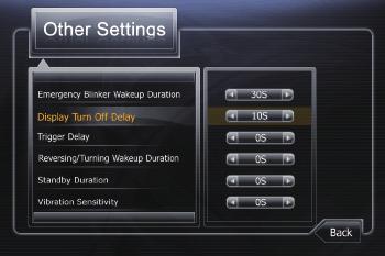 User Settings Other Settings Parameters Setting and Menu Description Menu Item Emergency Blinker Wakeup Duration Display Turn Off Delay Options 30S / 1Min / 3Min / 5Min / 0S /
