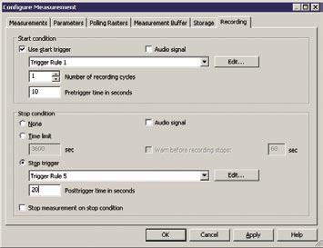 Measurement and Calibration Software Measurement Trigger Rules for Data Recording In CalDesk, you can define individual trigger rules to automatically start and stop data recording, including pre-